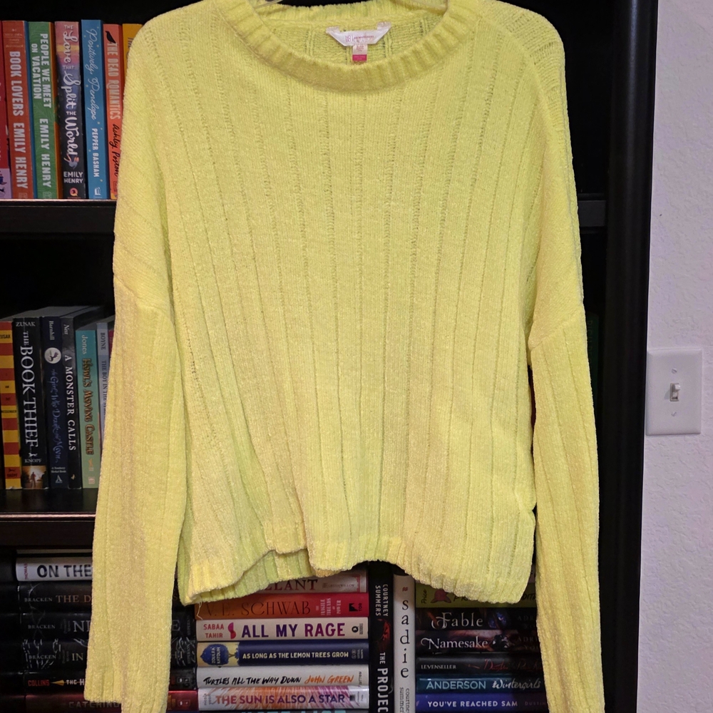 No Boundaries Bright Neon Yellow Ribbed Crew Neck Sweater